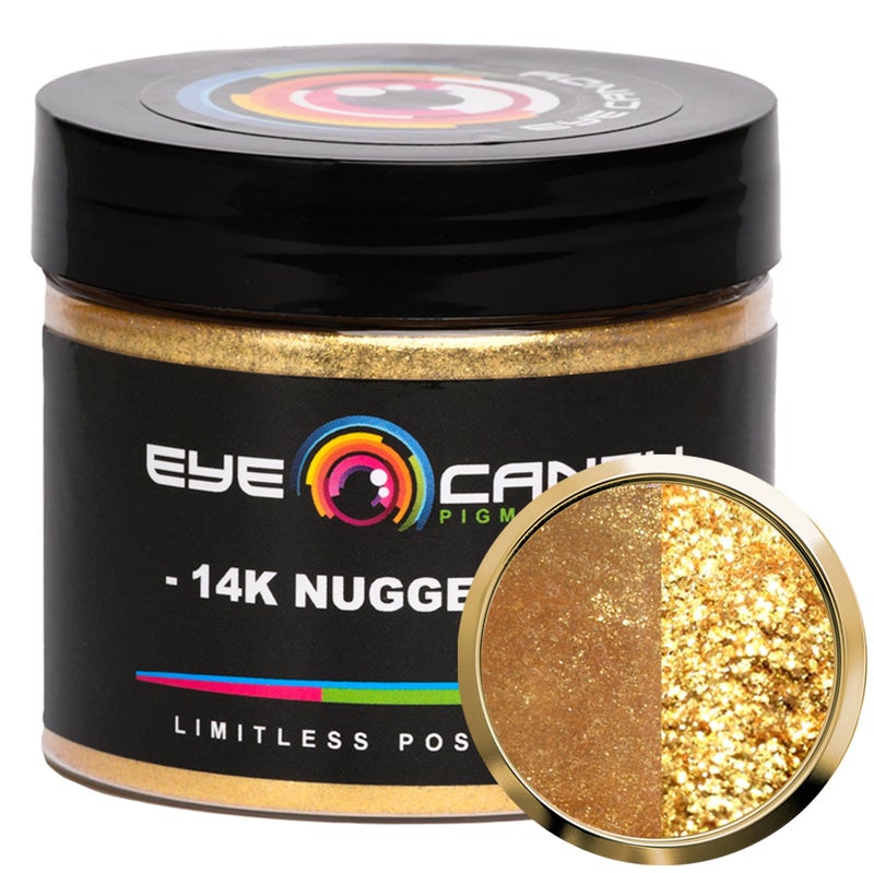 Eye Candy Pigments Premium Gold Mica Powder - 14k Nugget Gold (50gr) - for Epoxy, Resin, Soap, Paint, Woodworking, Acrylic Pouring, Bath Bombs, Fishing Lures - DIY Arts and Crafts Additive - Image 1